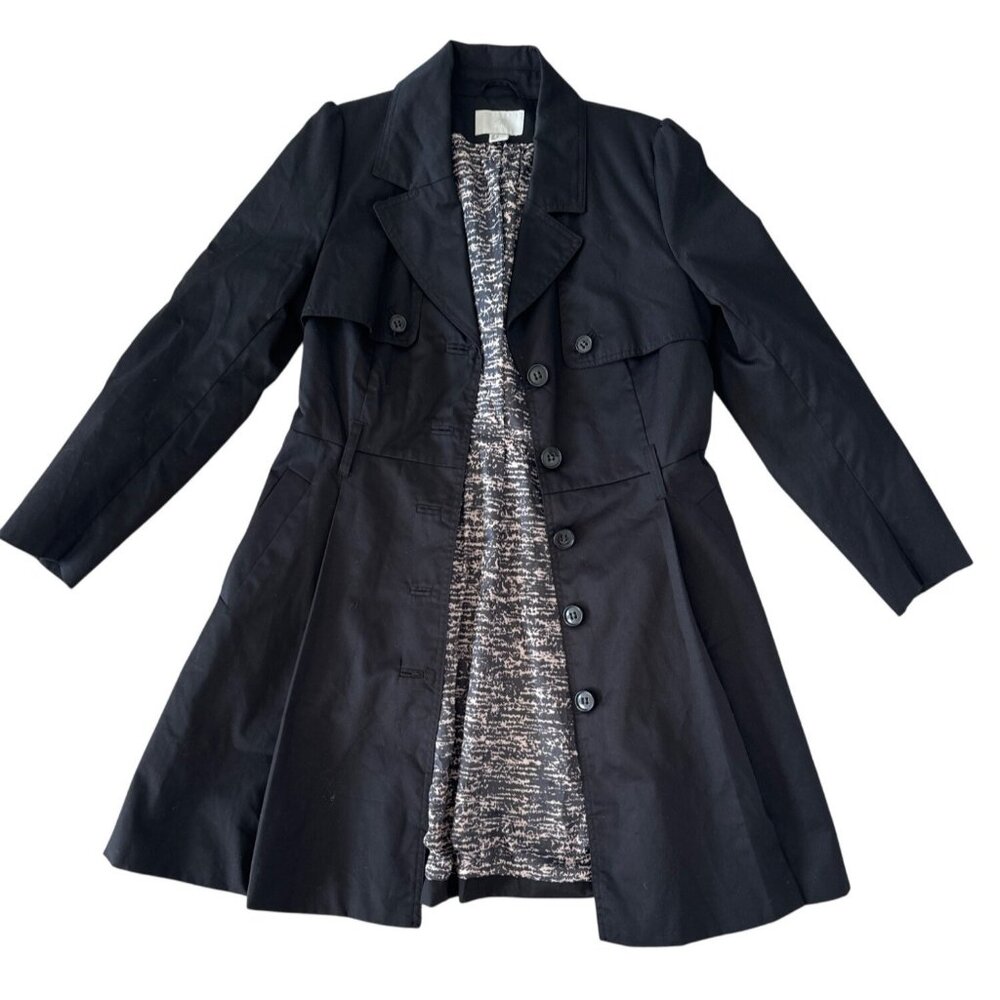 H & M Women's Black Trench Coat with pleats and Patterned Lining and side seam p